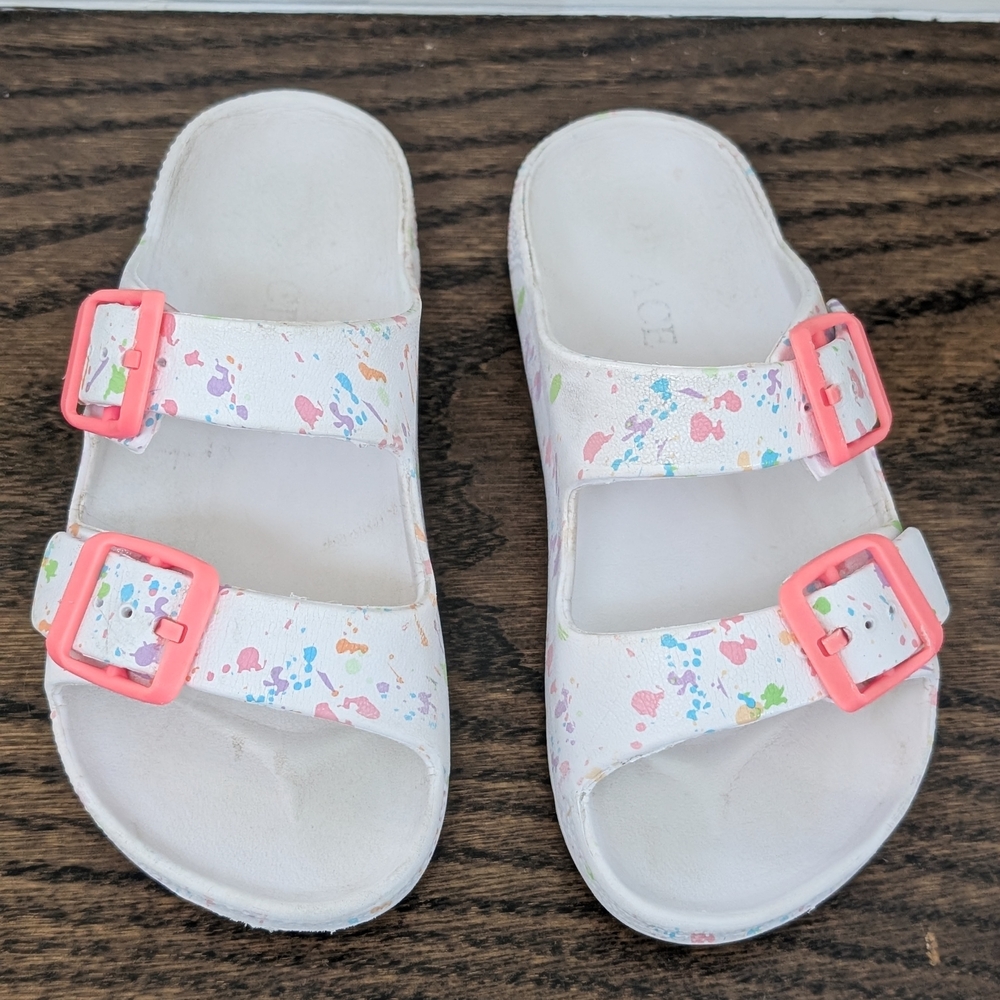 Children's Place Kids White Slide Sandals with Pink Accents